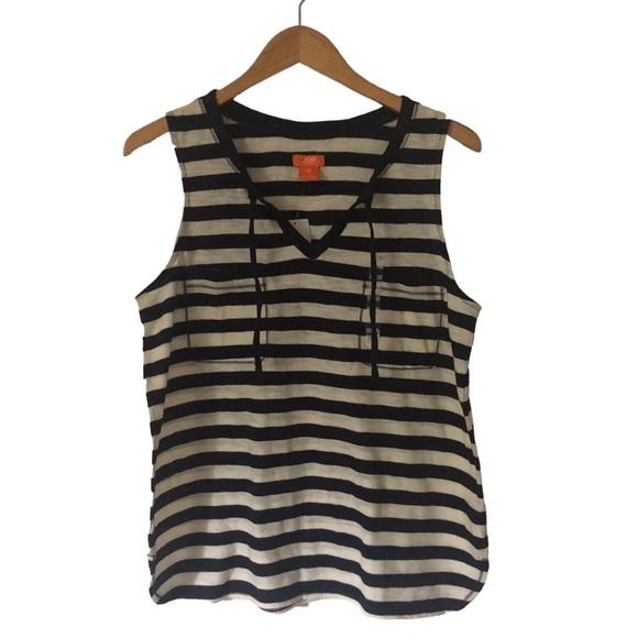 Joe Fresh sleeveless v-neck t-shirt tank chest pockets side slit cotton stripe - Picture 2 of 6